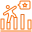 An abstract graphic featuring stylized orange letters or geometric shapes arranged vertically on a grey background, accented by a black square.