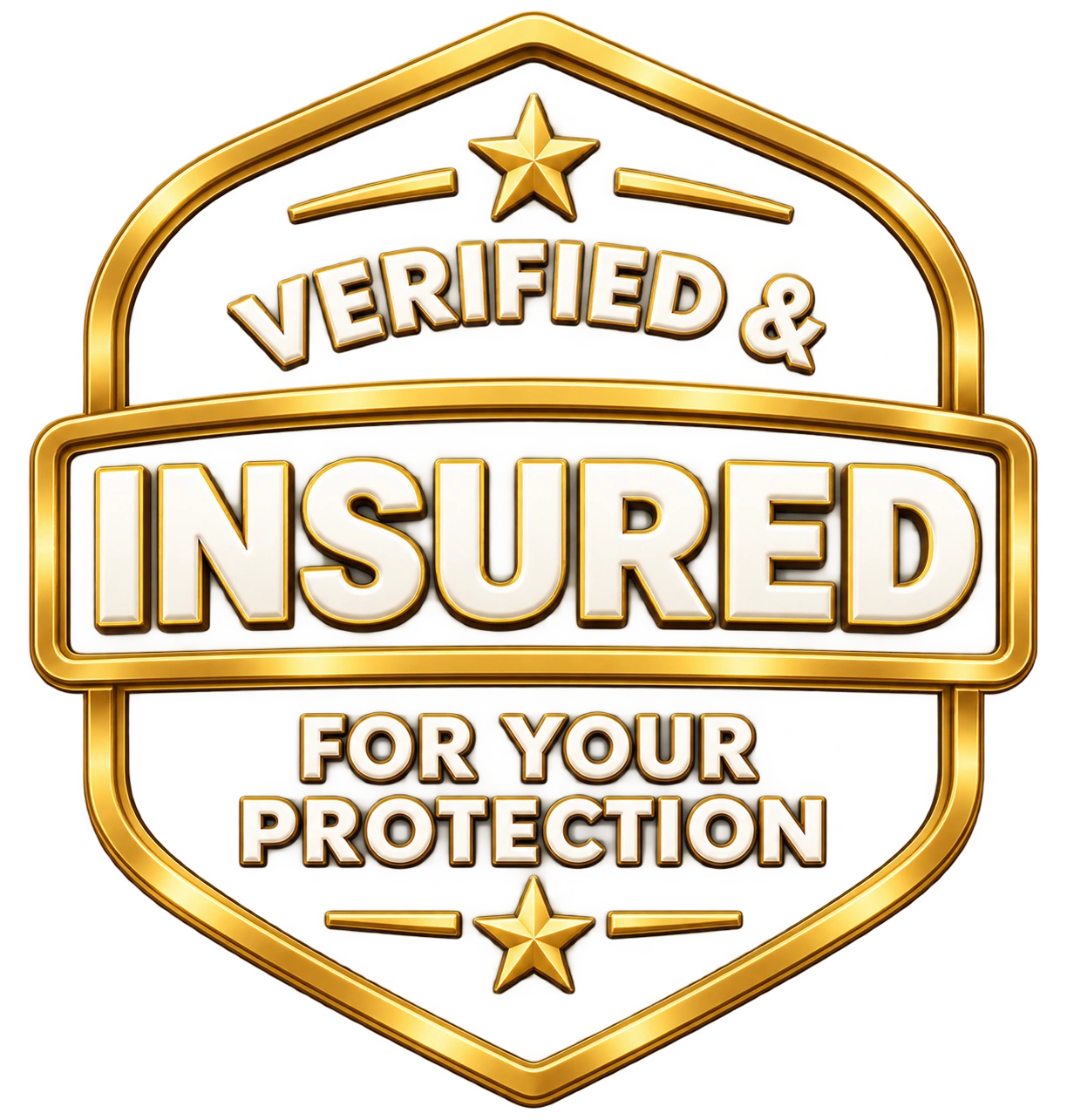 A minimalist shield-shaped badge outlined in gold, featuring a central horizontal banner and text.