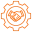 A bi-color line icon featuring a handshake inside the center of a mechanical gear. The entire icon is outlined in a light orange or peach color, symbolizing partnership, collaboration, teamwork, or technical agreement.